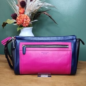 Coach Legacy Colorblock Pink and Navy Clutch